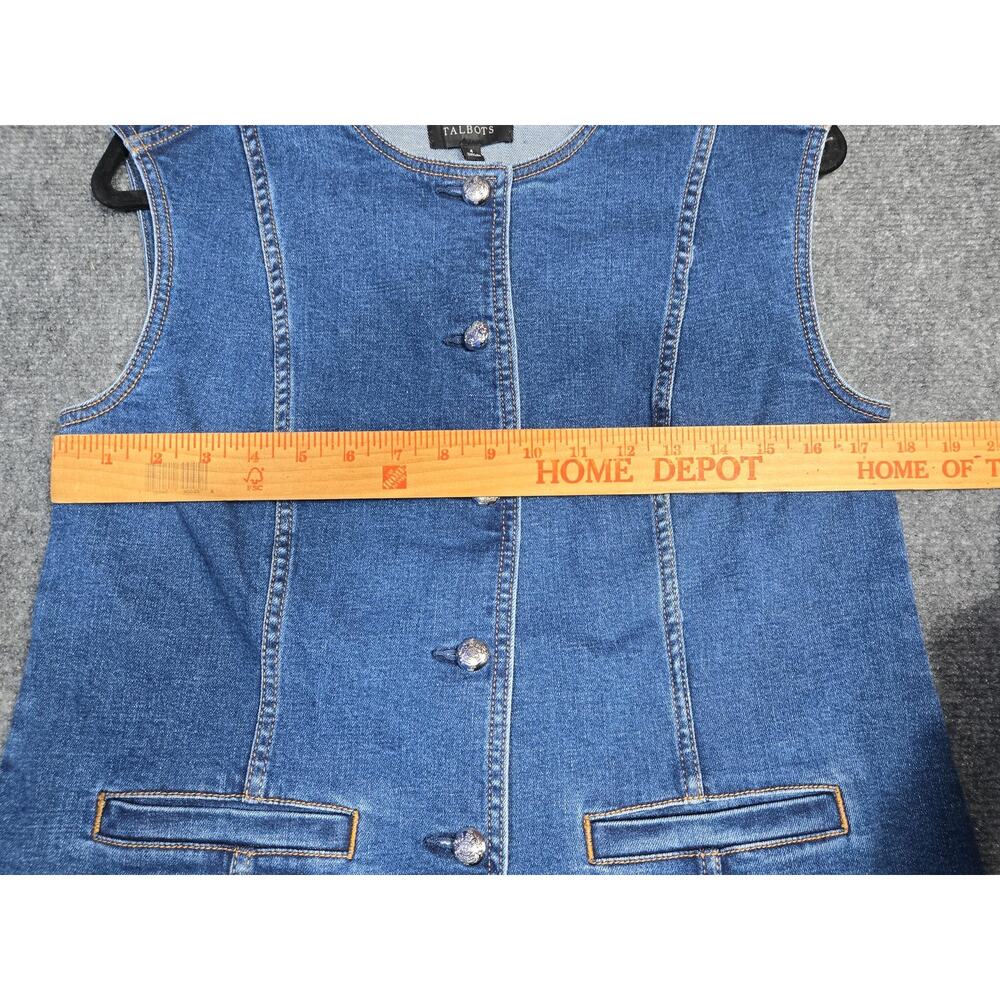 Talbots Vest Womens 4 Blue Denim Button Front Longline Sleeveless Collarless - Picture 8 of 10